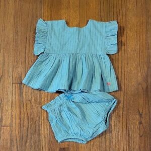 Pink Chicken Teal Striped Diaper Cover Set